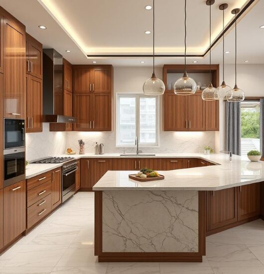 L-Shaped Luxury Modular Kitchen with Island