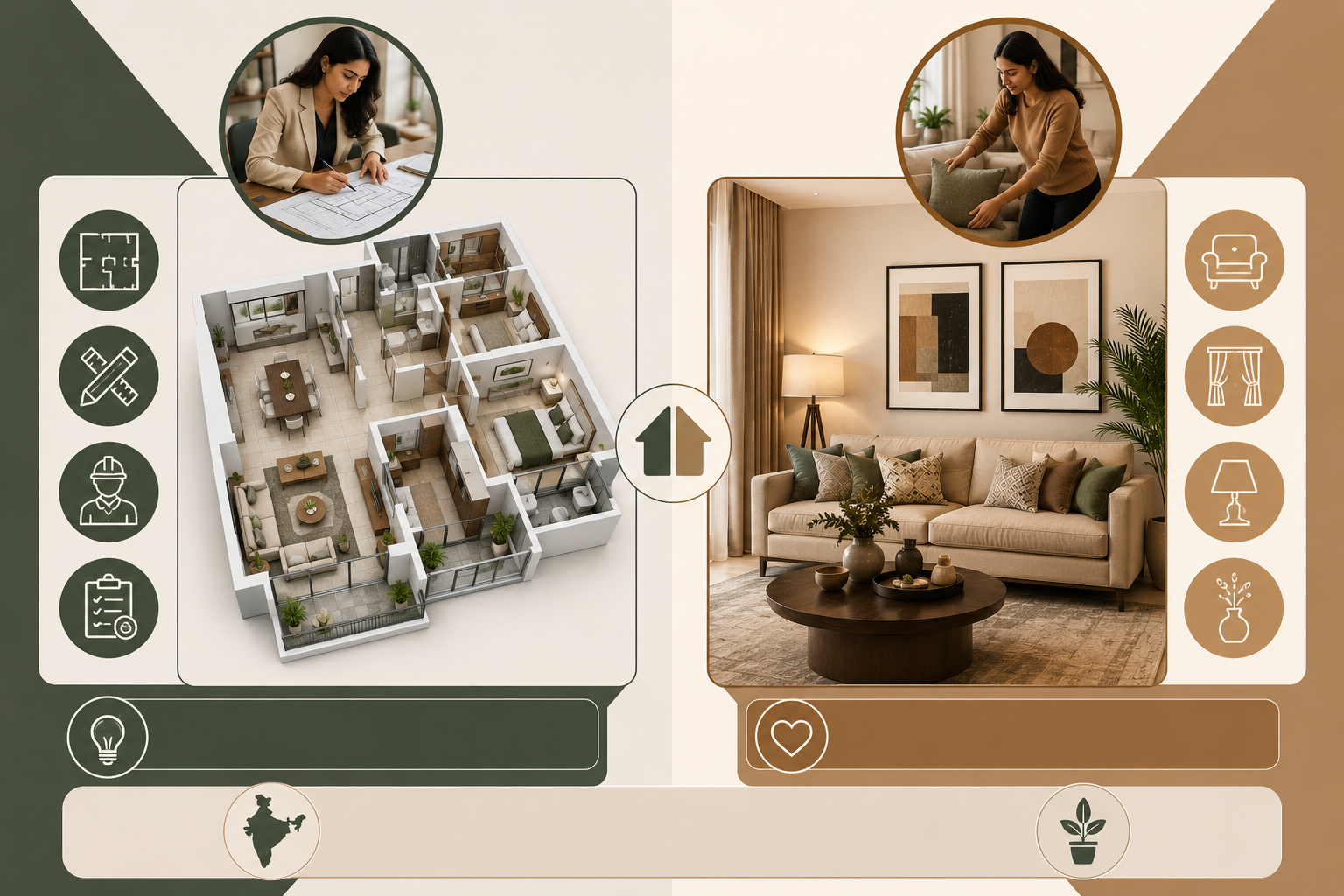 Infographic showing when to hire an interior designer vs interior decorator for your home in India