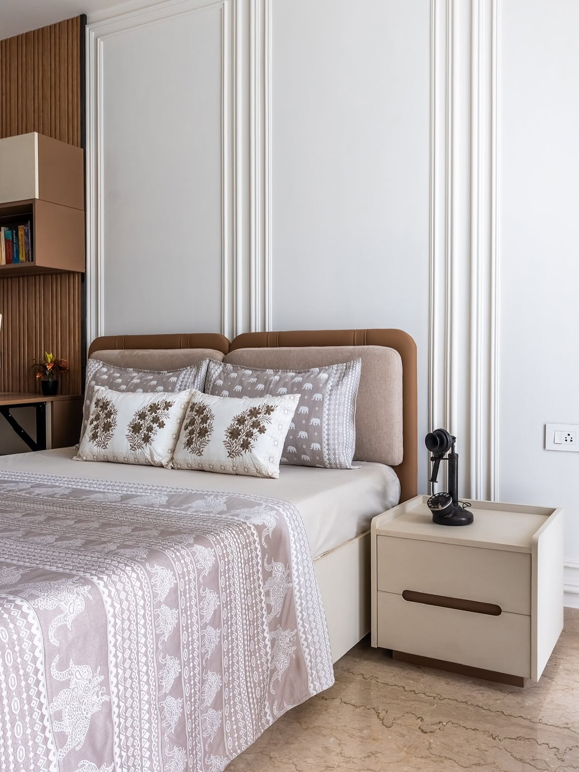 Interior Designers - DLF Platinum Towers project bedroom bed and nightstand view