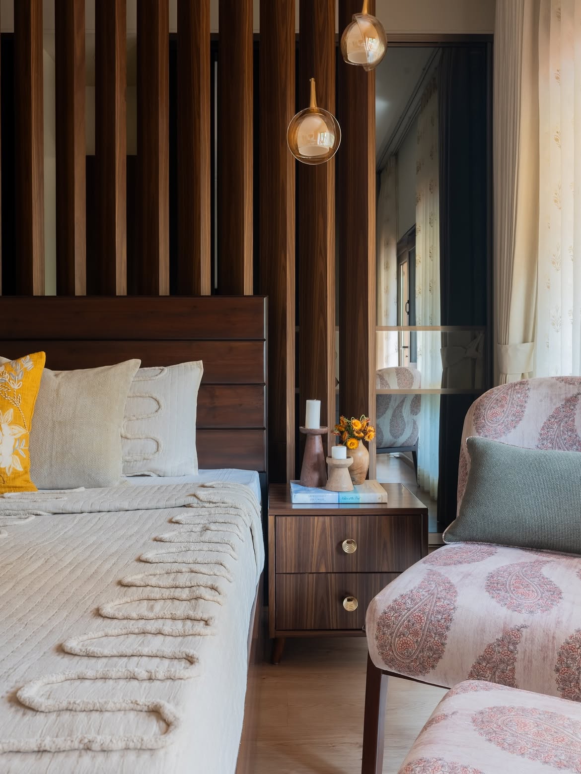 Interior Designers - Golf Course Road Project - Bedroom Partition and Bedside Design