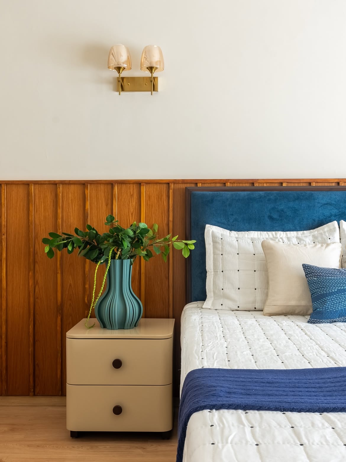 Interior Designers - Golf Course Road Project - Wooden Panelling and Bedside Decor