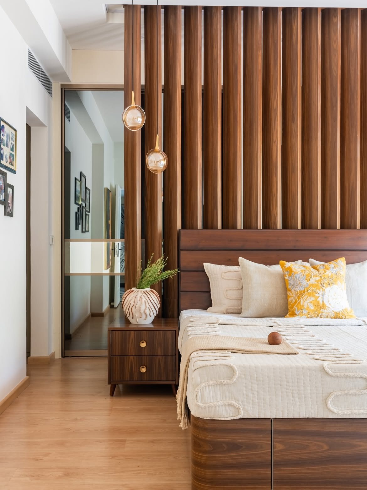 Interior Designers - Golf Course Road project bedroom and partition wall view