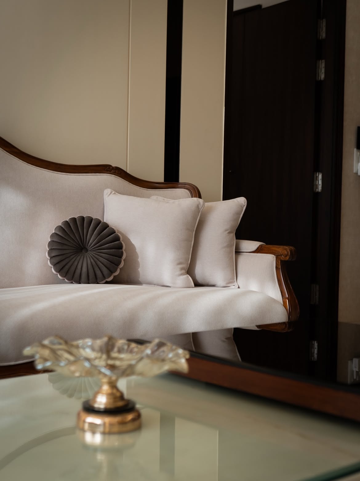 Interior designers Ivy County Noida classic sofa and throw pillows