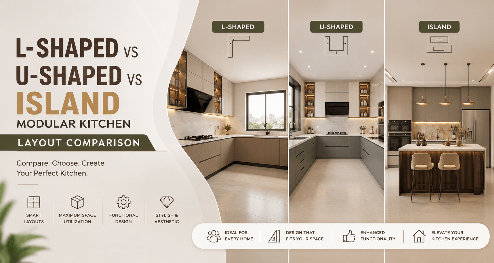L-shaped vs U-shaped vs island modular kitchen layout comparison