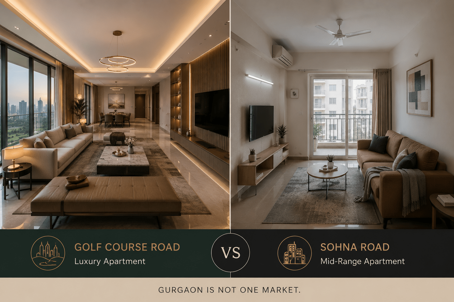 Top 10 Interior Designers in Gurgaon 2 Gurgaon interior design market segments — from Golf Course Road luxury to Sohna Road mid-range apartments