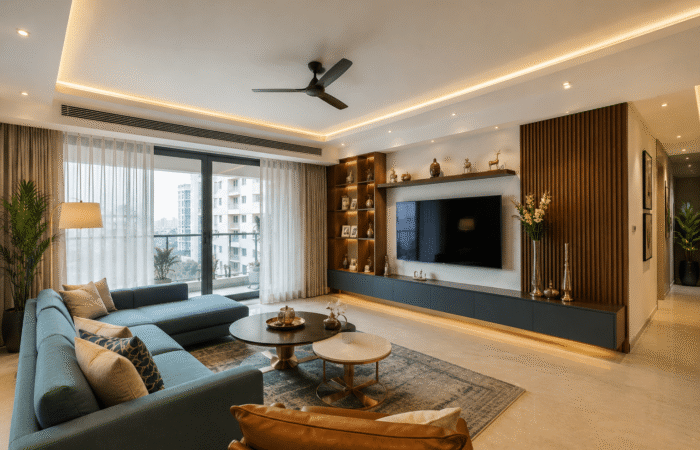 Top interior designers in Gurgaon — premium living room interior by Lakkadworks, DLF Phase 4 Gurgaon