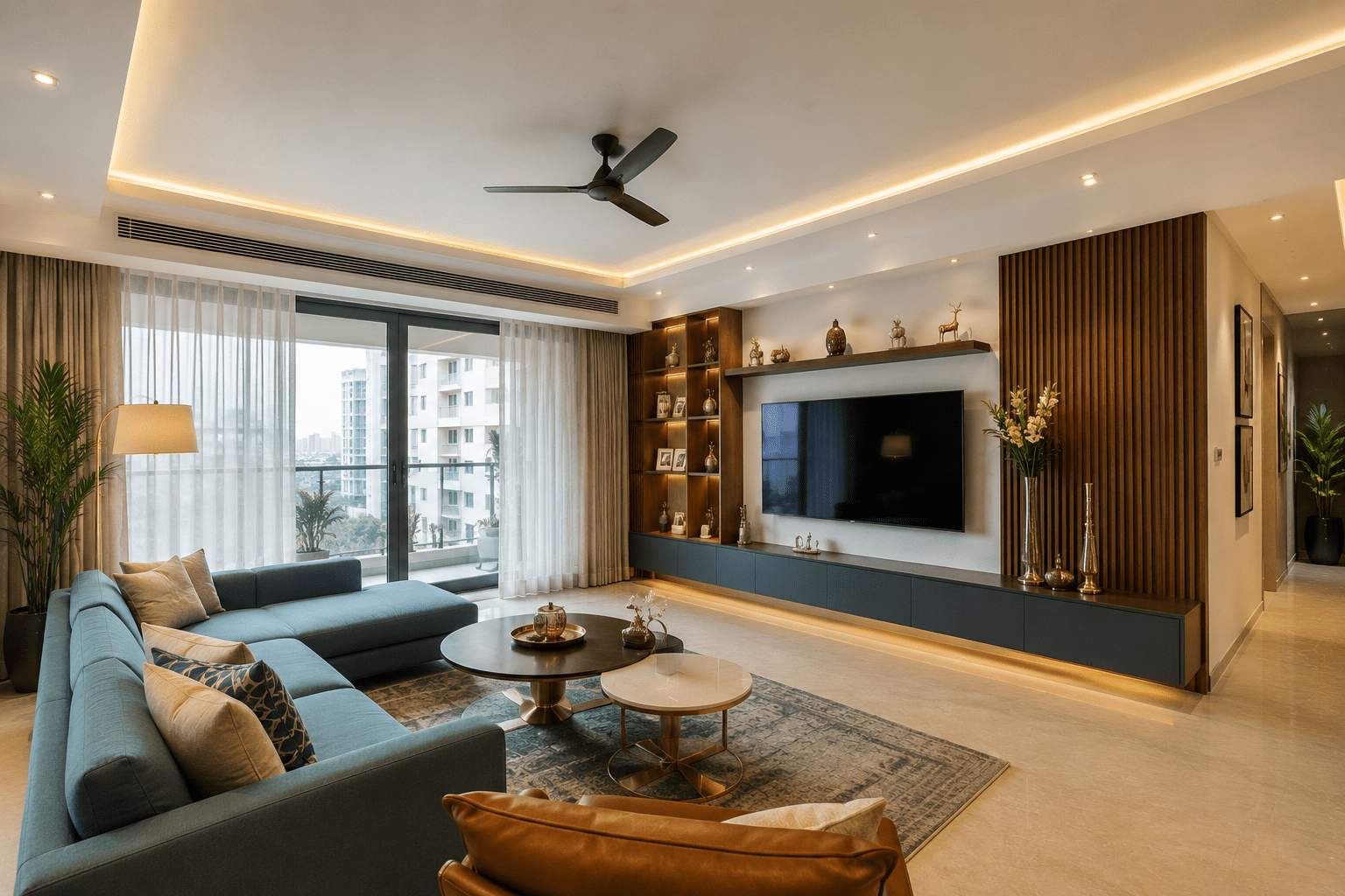 Top interior designers in Gurgaon — premium living room interior by Lakkadworks, DLF Phase 4 Gurgaon
