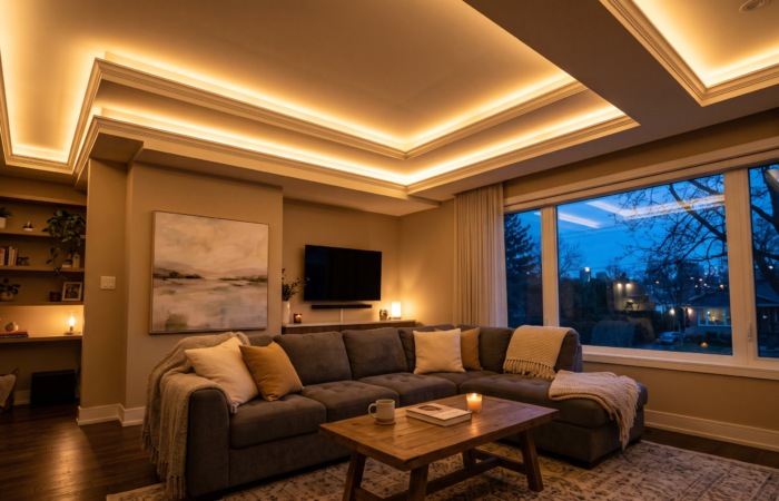 False ceiling design ideas for living room with cove lighting
