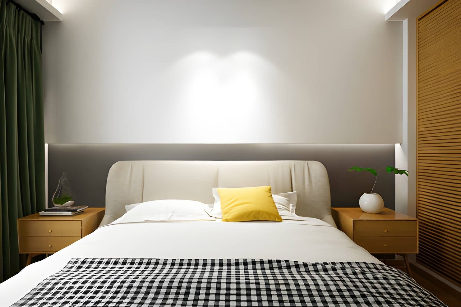Two-tone or colour-blocked paint wall in a bedroom