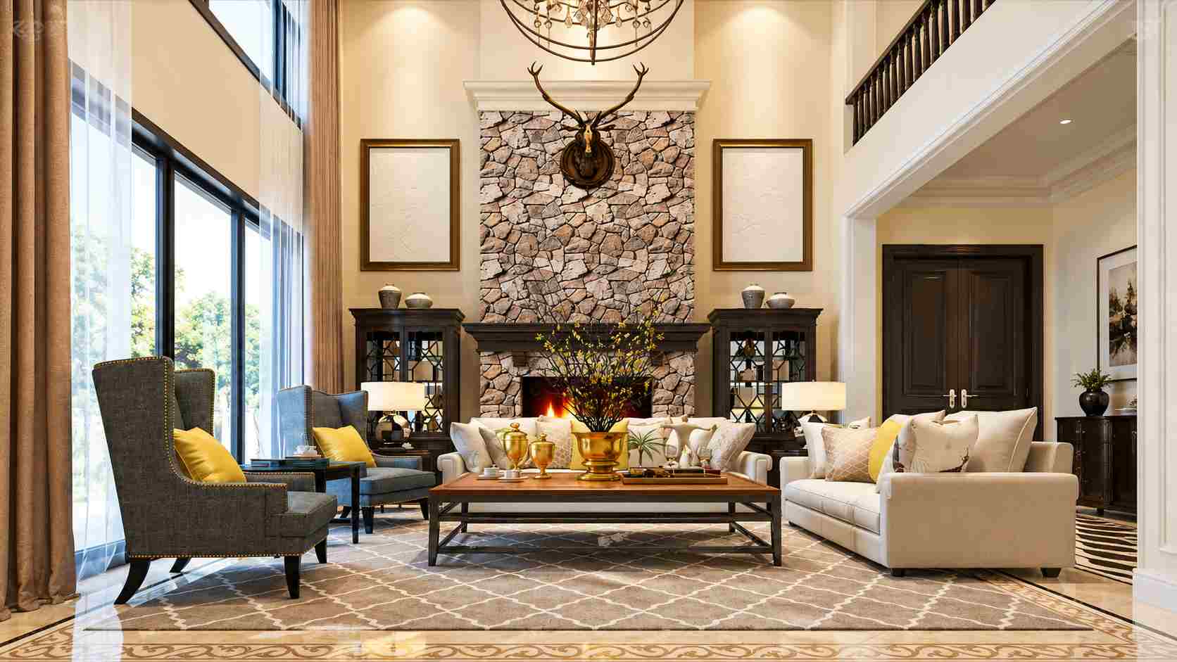Concealing structural beams and columns in a Gurgaon apartment living room